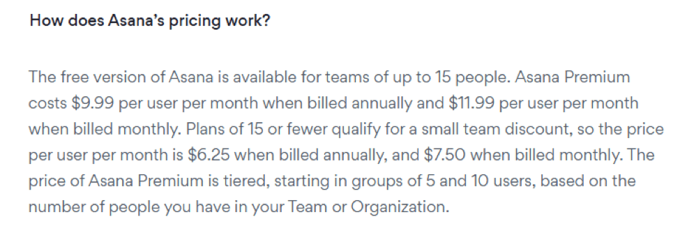 asana pricing free