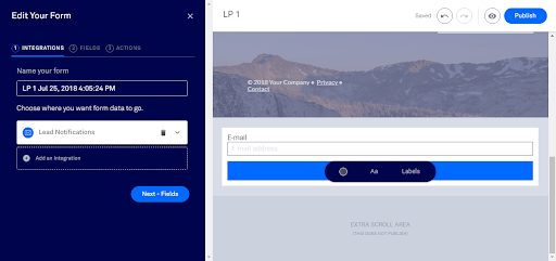 Leadpage-Formular-Optionsmenü