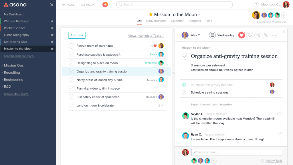 asana Wettbewerber Screenshot