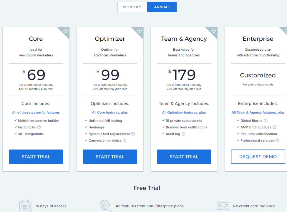 precios de instapage