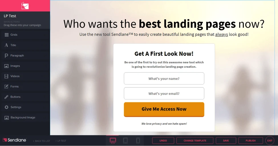 sendlane landing pages