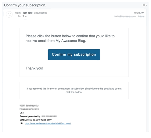 AWeber confirm subscription