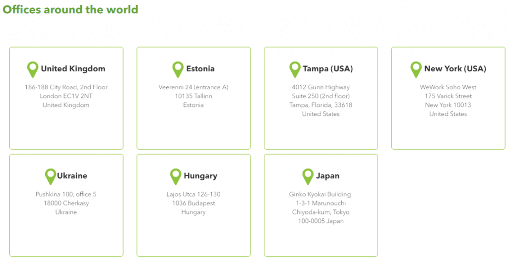 Transferwise wereldwijde kantoren