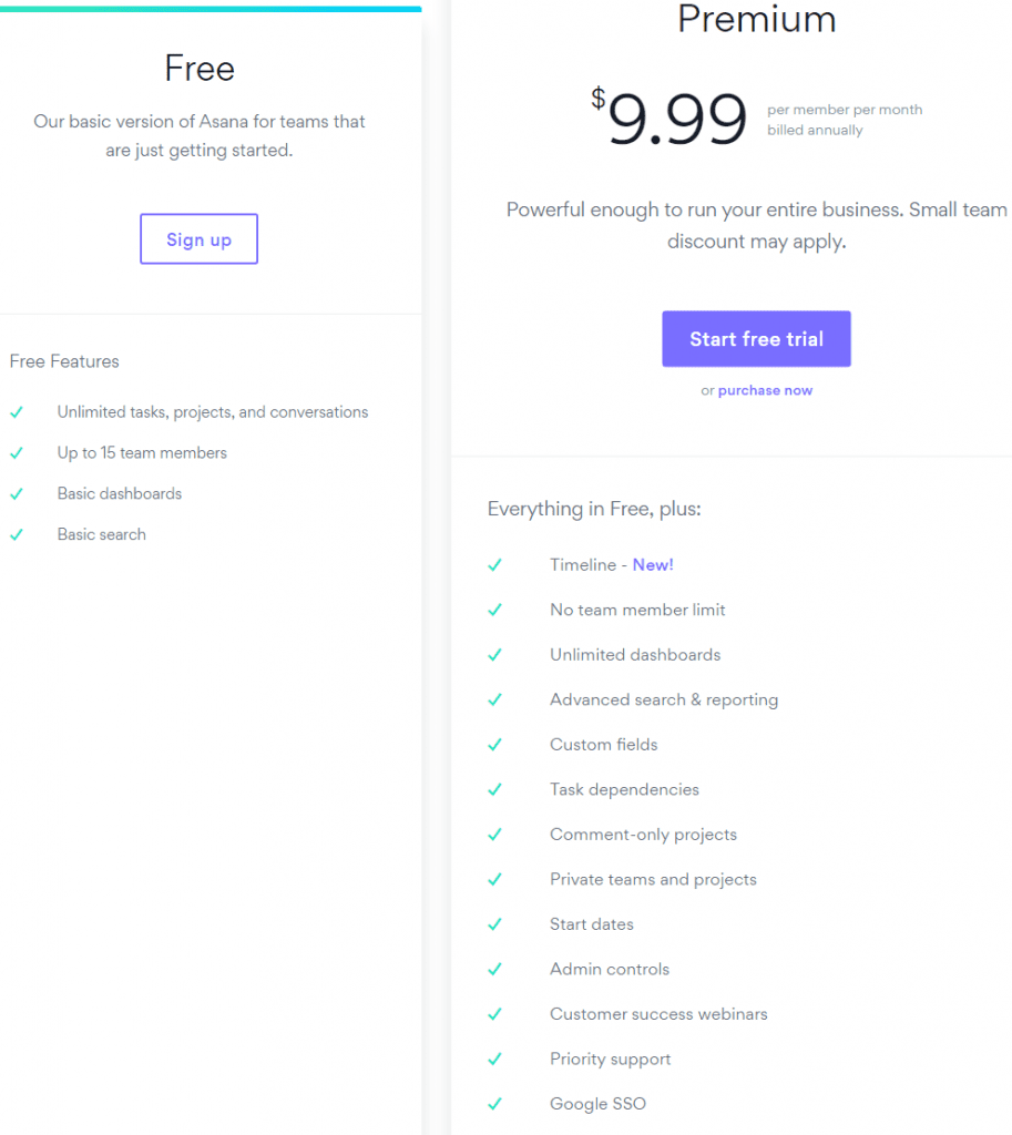 asana pricing