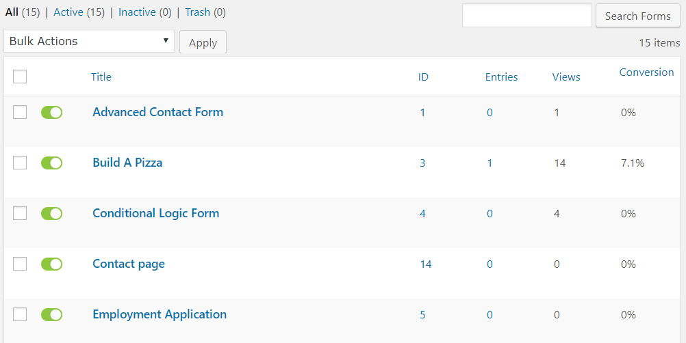 Gravity Forms Bulk Actions