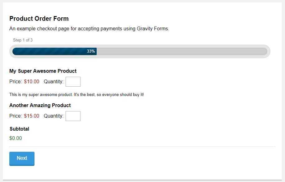 Gravity Product Order Form