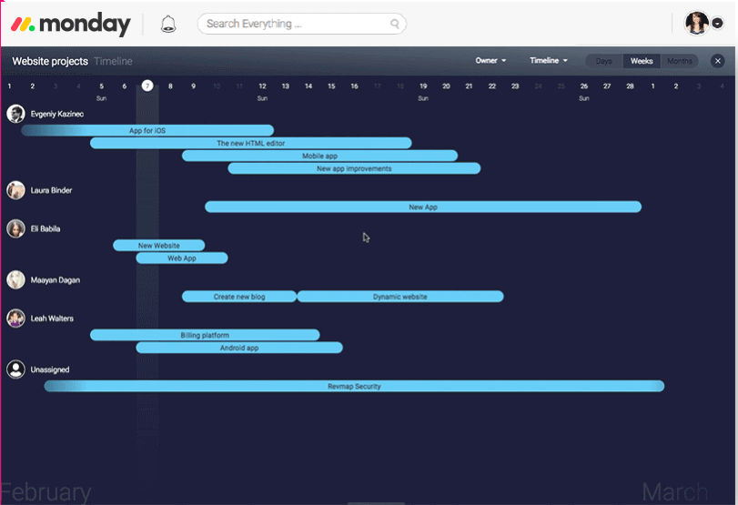 monday timeline