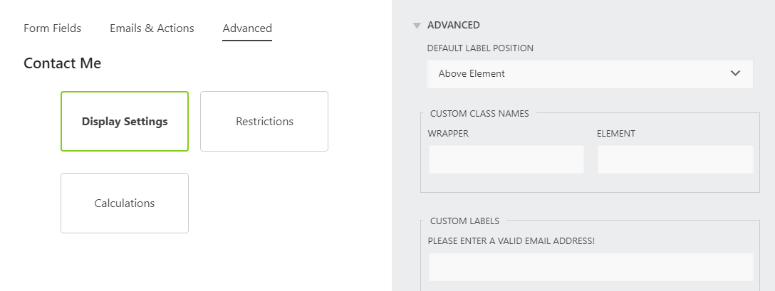 Ninja Forms Display Settings