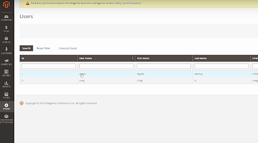 Magento Dashboard