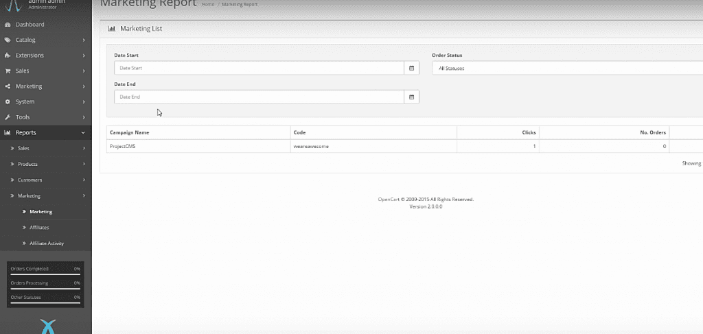 Opencart Marketing Report