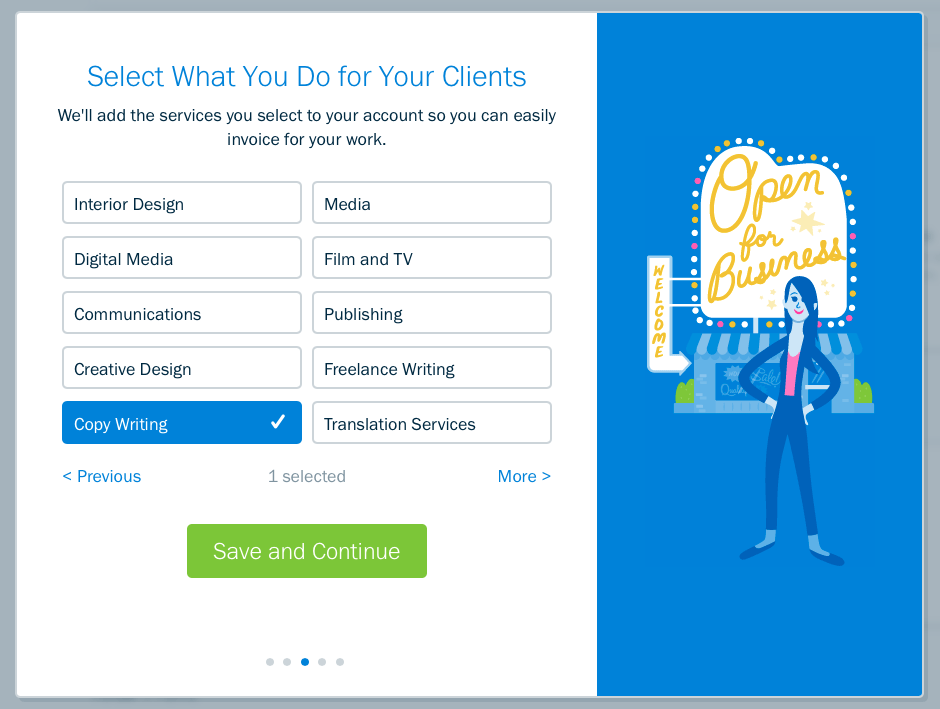 Freshbooks selecteren wat je voor je klanten doet