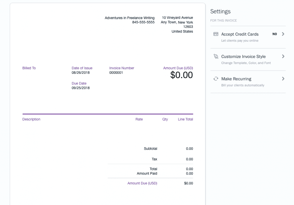 Freshbooks Invoice Editor Template