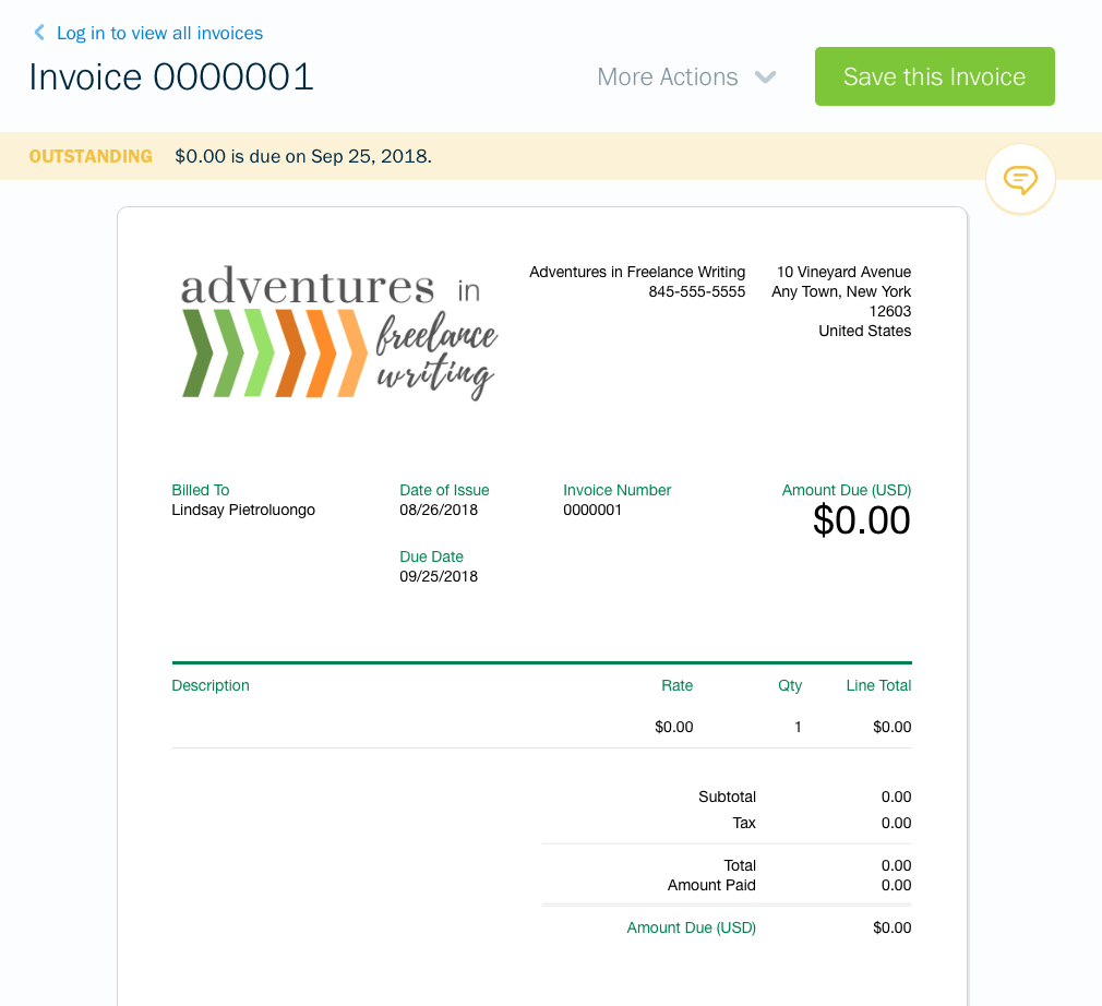 Freshbooks View Invoice