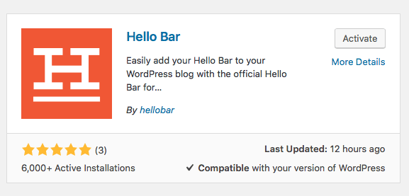 Hello Bar Active Install Plugin