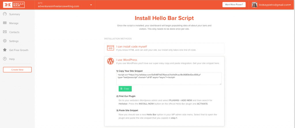 Hello Bar Install Bar Script