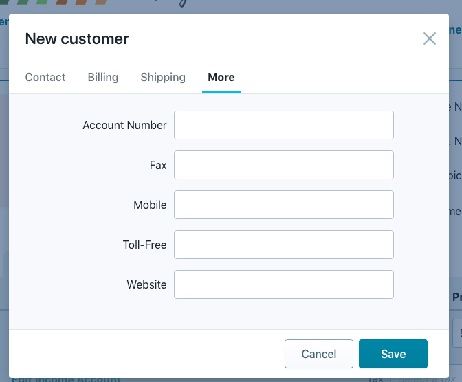 Wave New Customer More Option tab