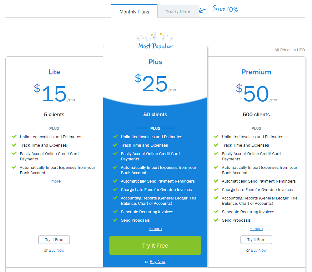 freshbooks pricing