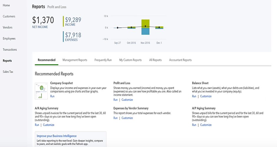 rapports quickbooks