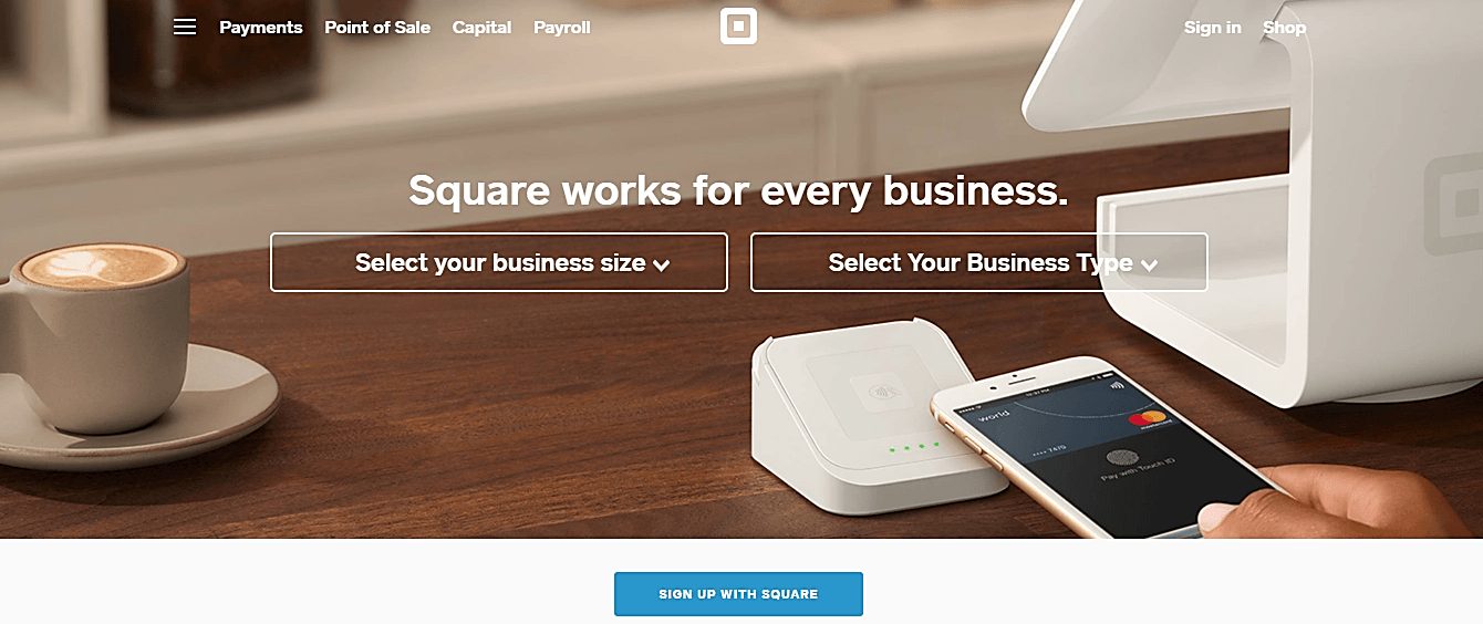 shopify vs square página de inicio