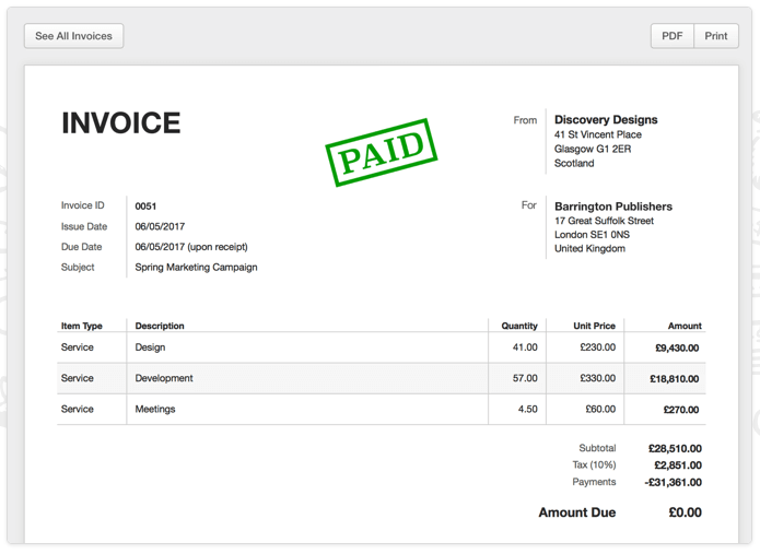 harvest invoice