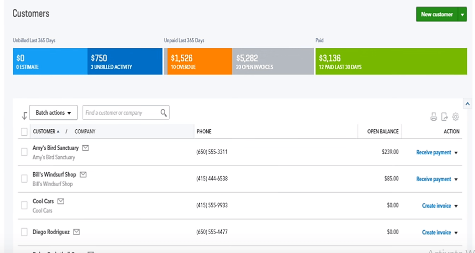 Gestion des contacts Quickbooks