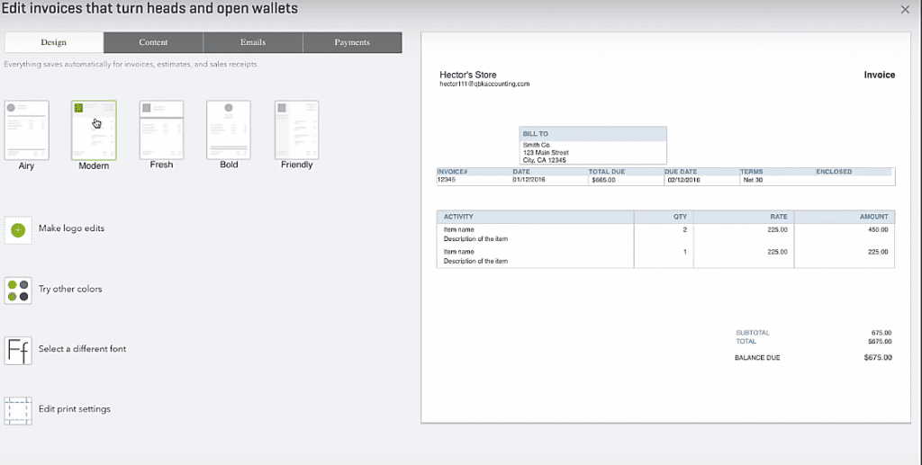 Quickbooks-Rechnungen