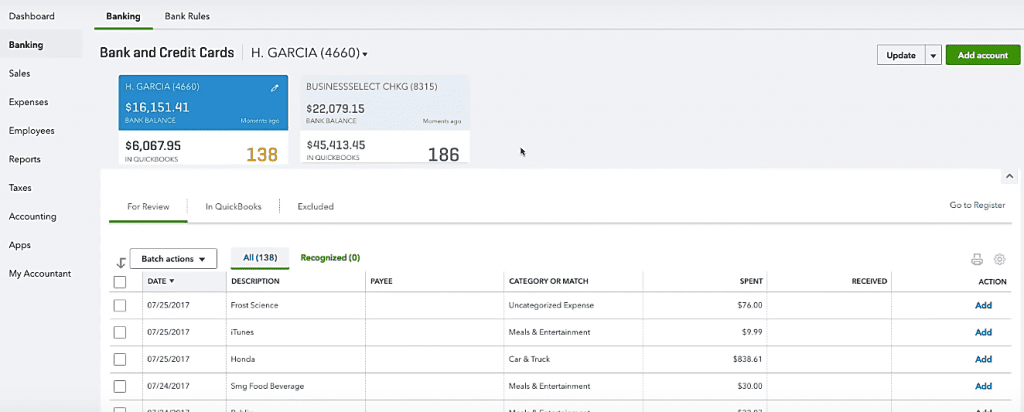 rapprochement bancaire quickbooks