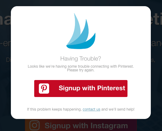 tailwind signup with Pinterest