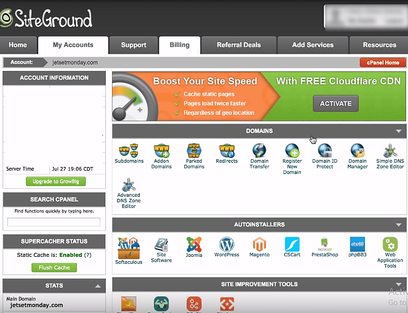 siteground dashboard