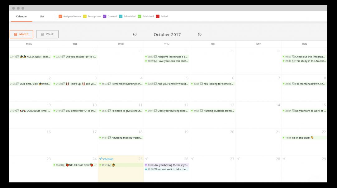 Vue du calendrier Agorapulse