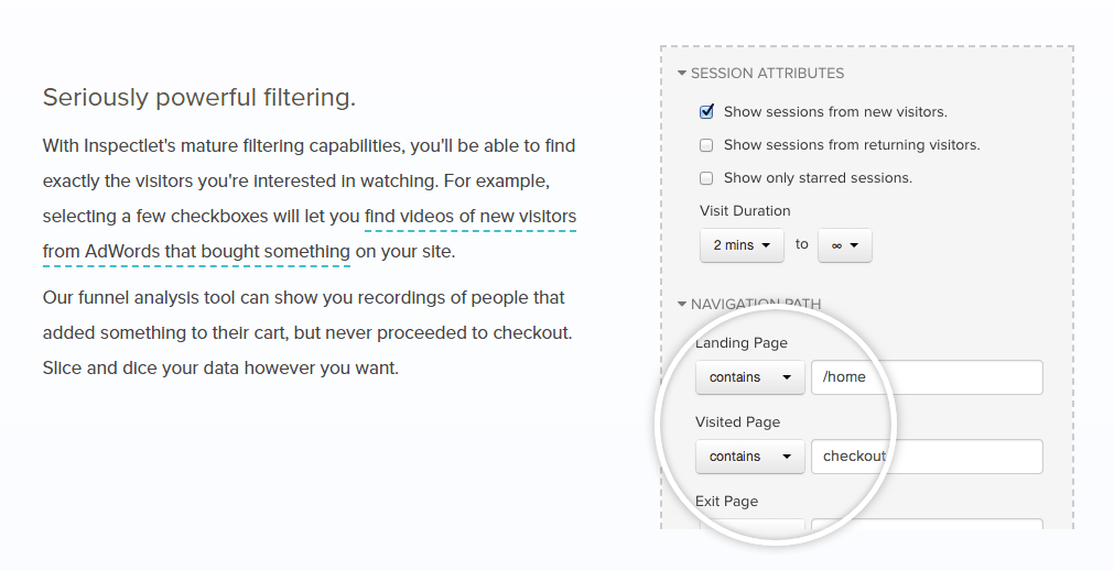 Inspectlet filtering