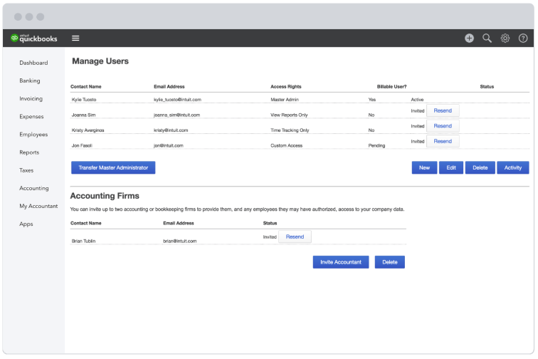 quickbooks gestionar usuarios