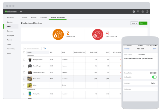 wave vs quickbooks inventory feature