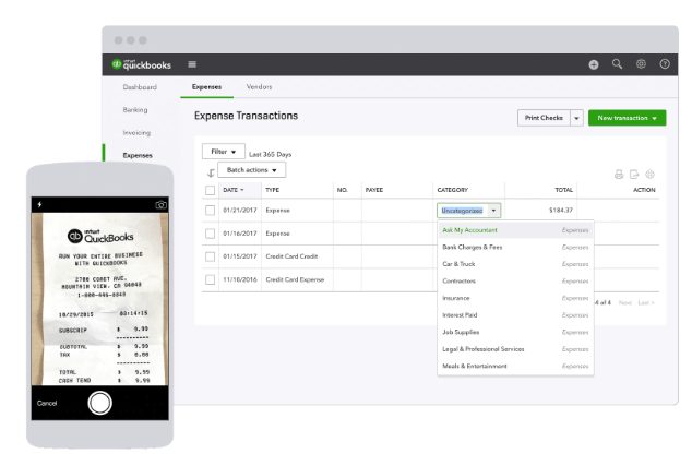 quickbooks transacciones de gastos