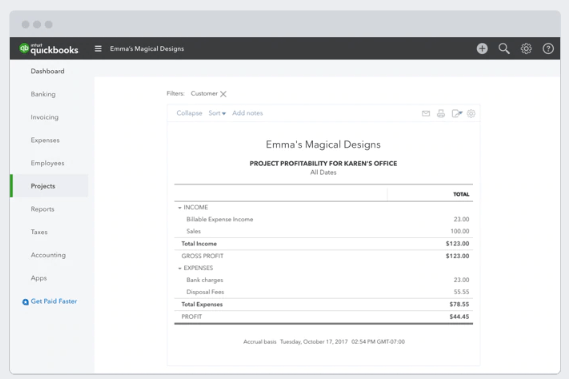 quickbooks projecten bijhouden