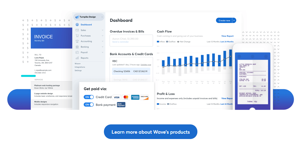 captura de pantalla de los productos contables de wave