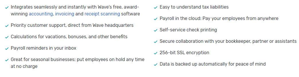 a list of other wave payroll features