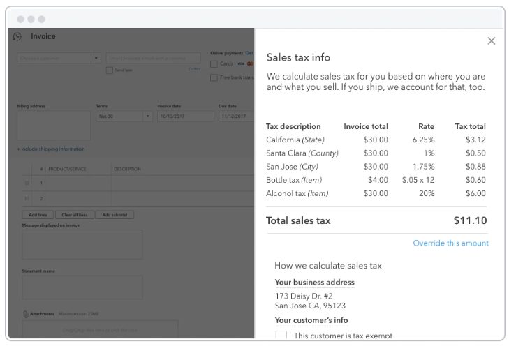 quickbooks sales tax info