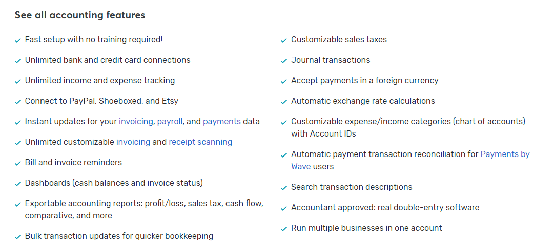 A screenshot of wave's accounting features