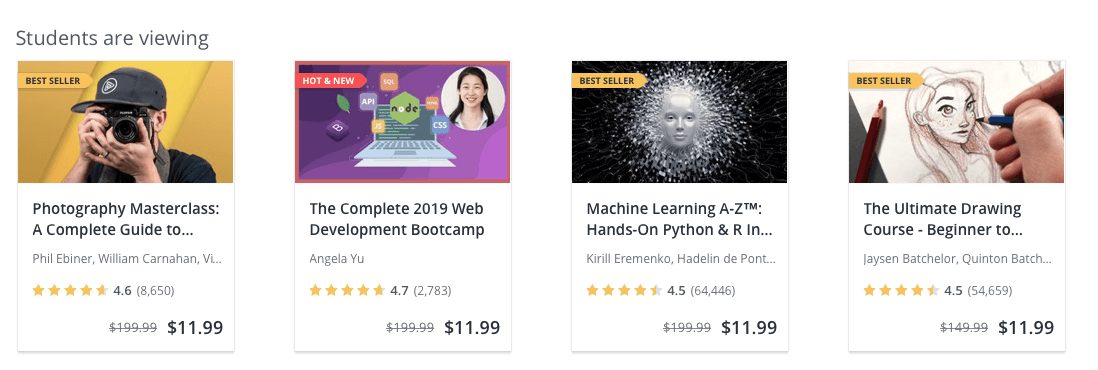  Udemy students are viewing top courses