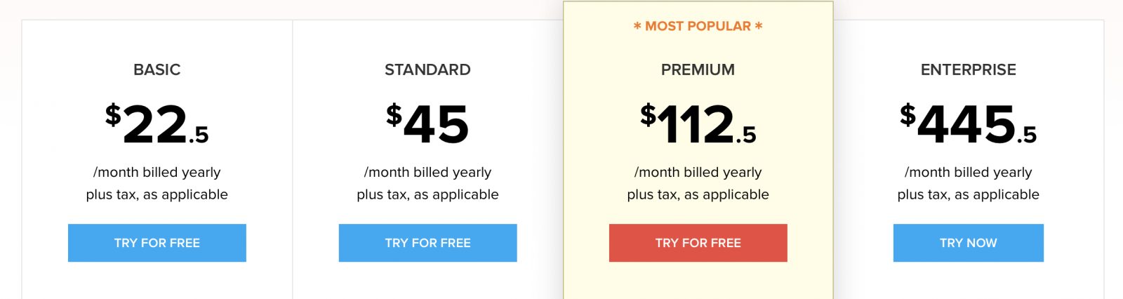 zoho pricing table