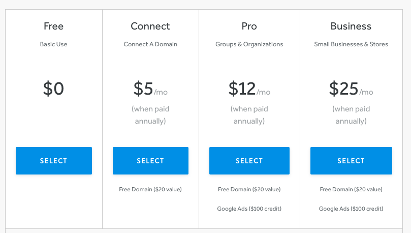 weebly pricing table