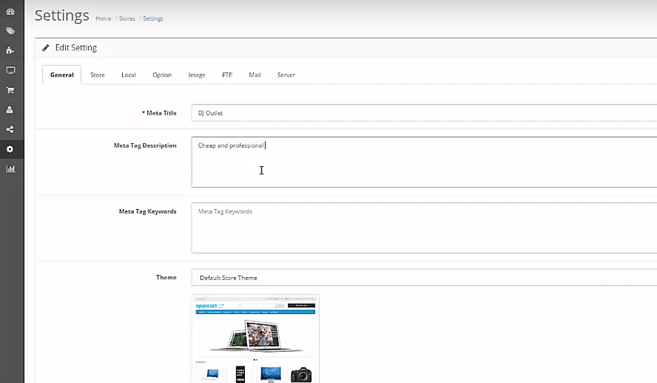 configuración de opencart