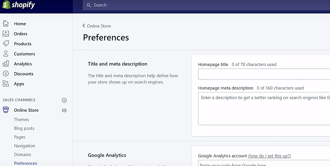 shopify preferences