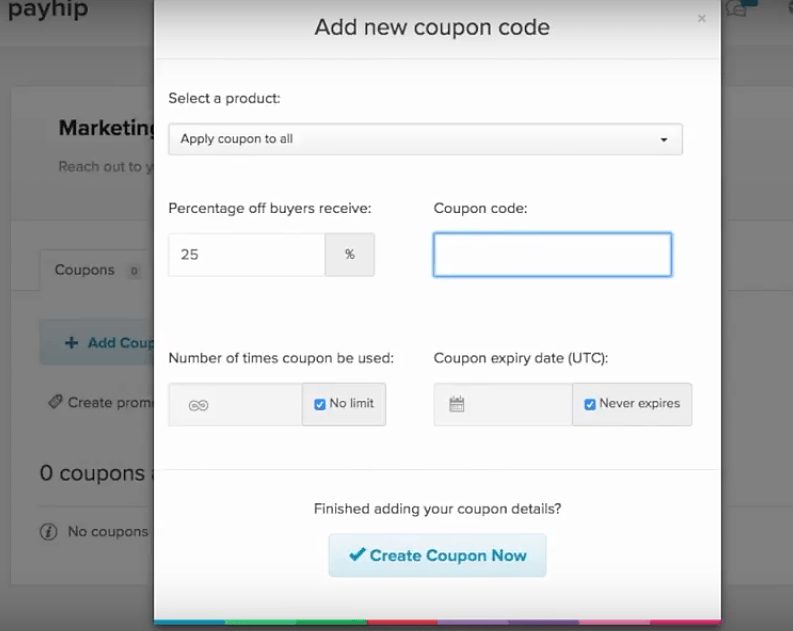 payhip add new coupon code