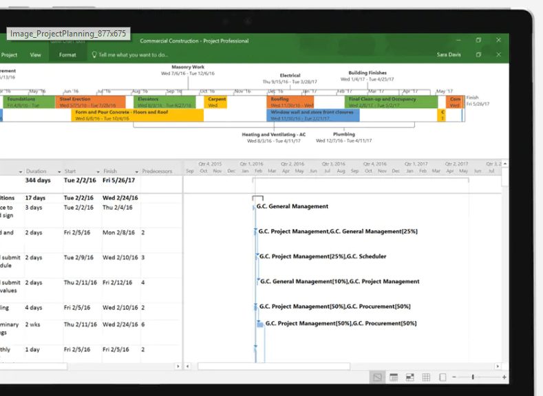 Microsoft Project planning using scheduling