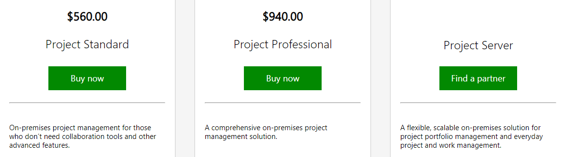 Microsoft On-Premise Solutions include the Project Standard