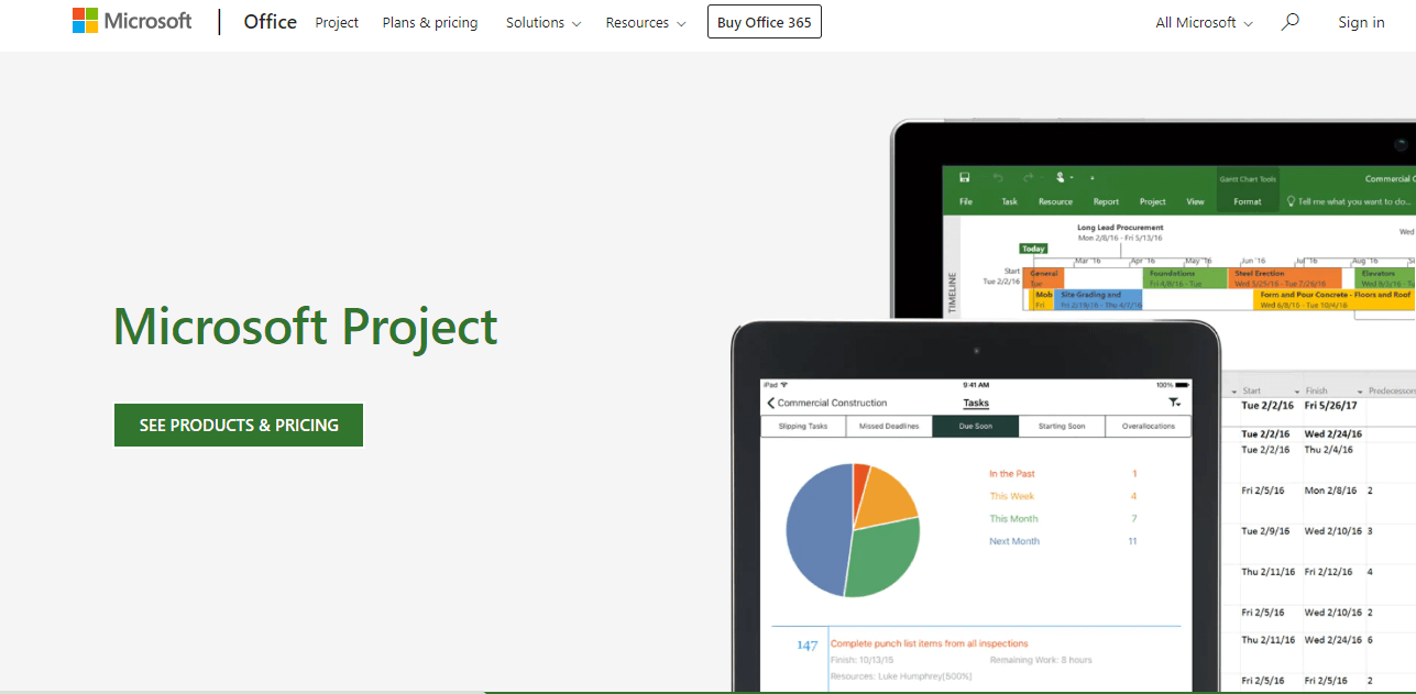  página de inicio de microsoft project