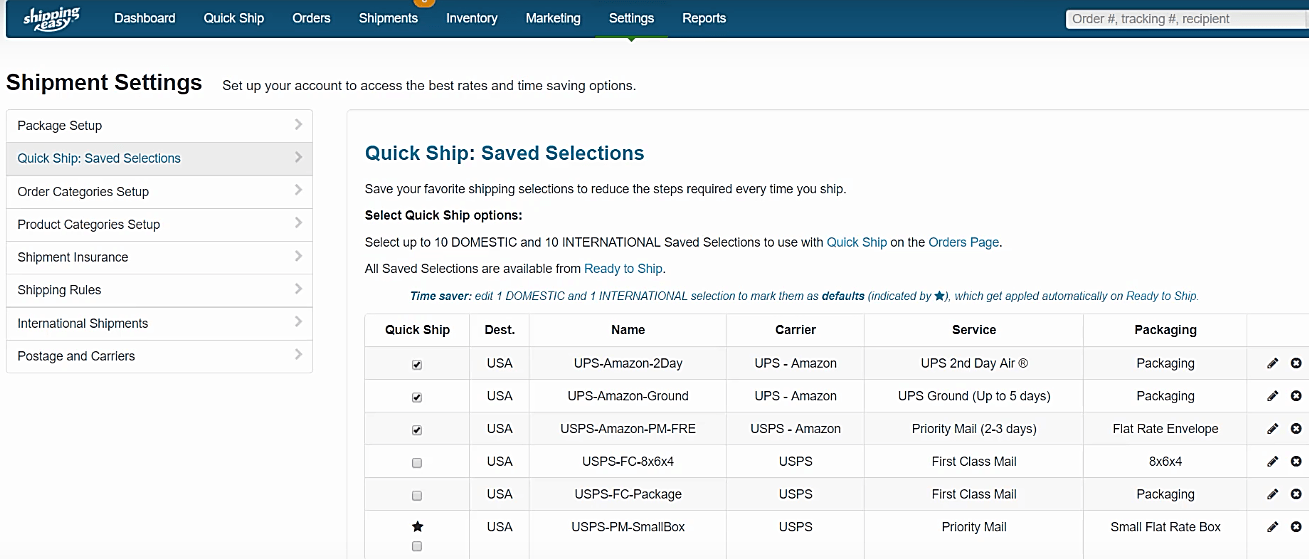 ShippingEasy shipment settings