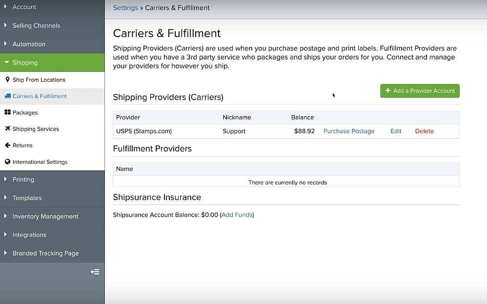 ShipStation carriers & fulfillment 